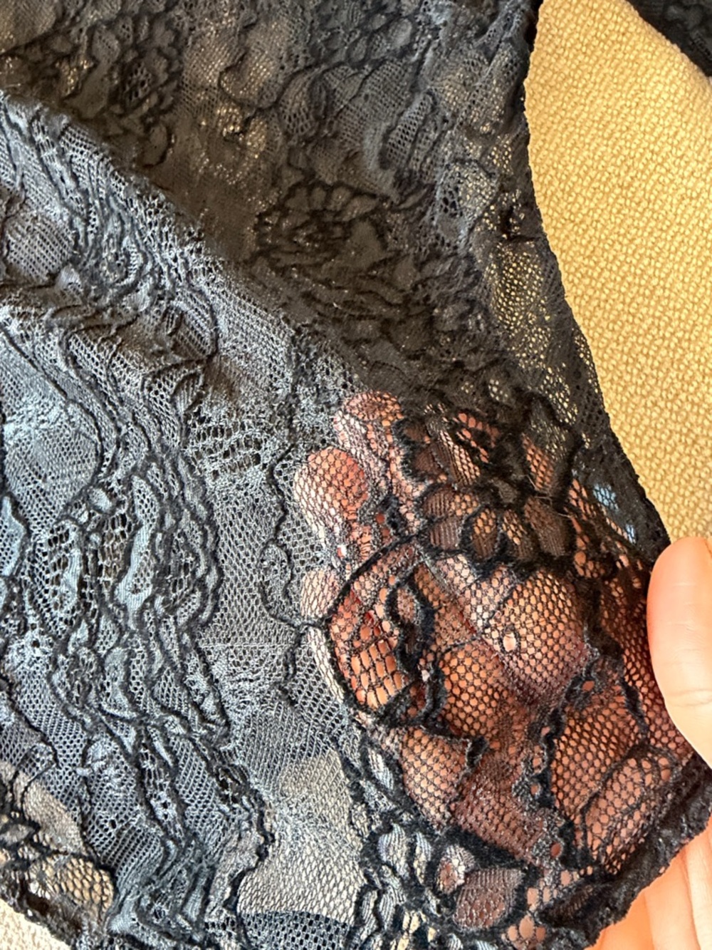 Good American Black Sheer Lace Long-Sleeve Mock Neck Bodysuit - Picture 2 of 7